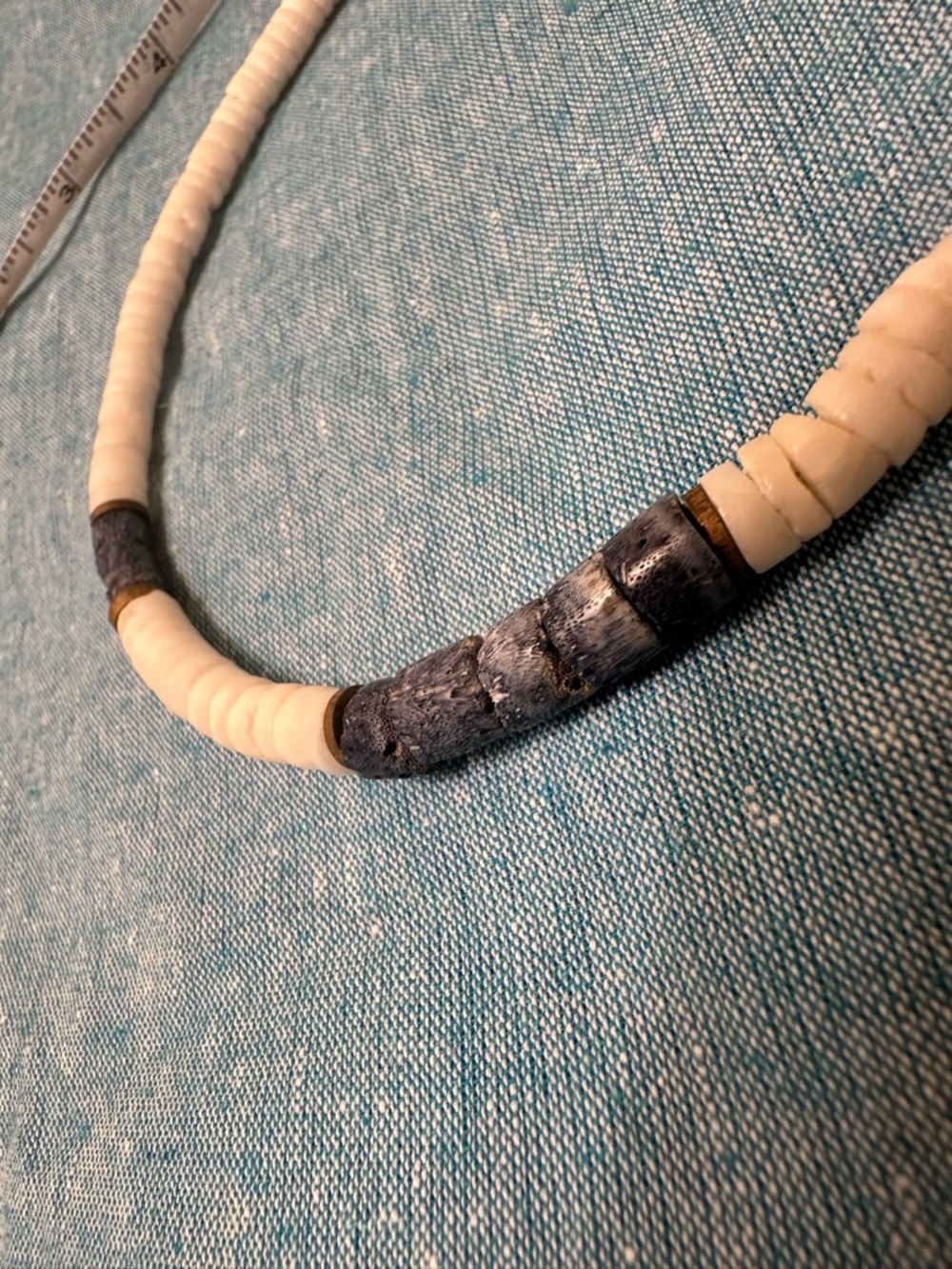 Handcrafted Ivory and Navy Color Bead Necklace - Picture 3 of 3